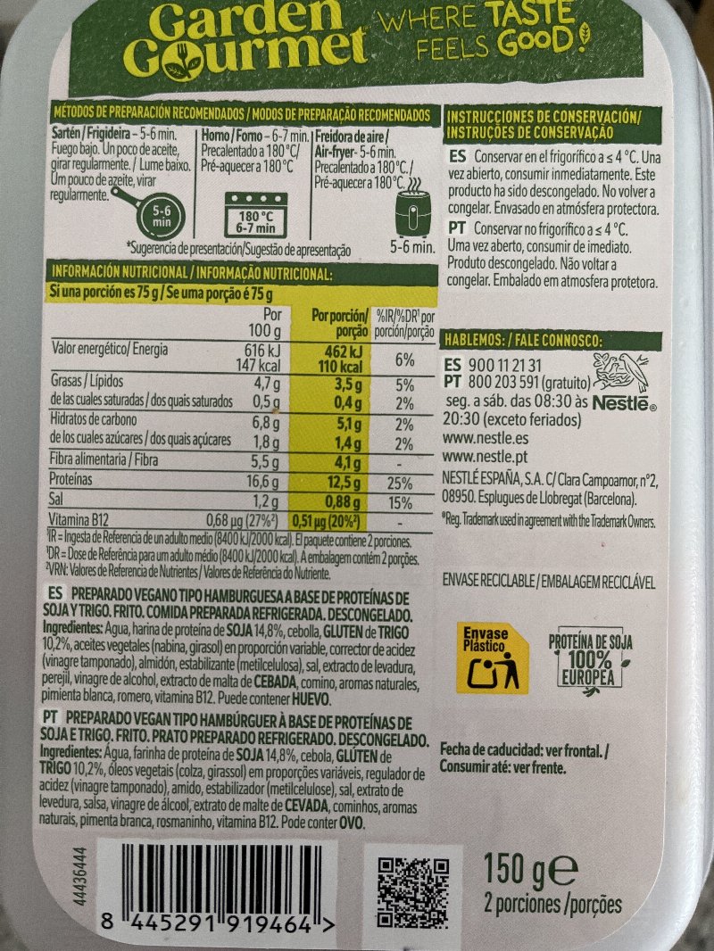Foto da lista de ingredientes