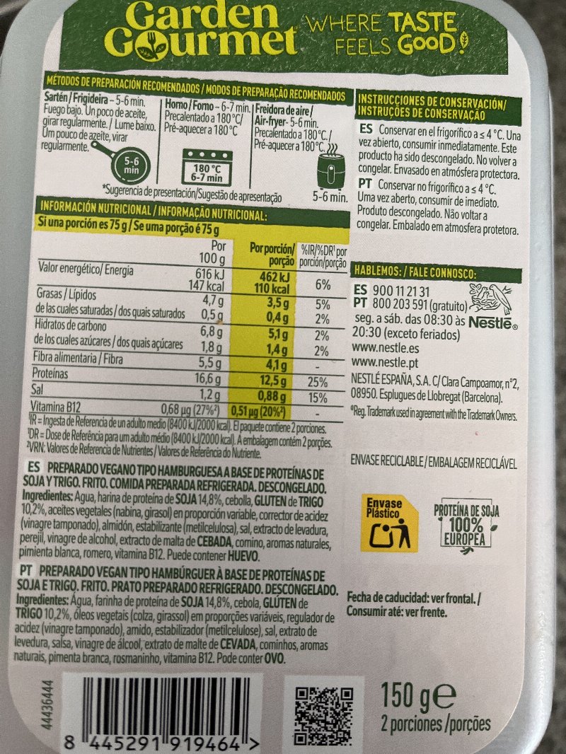 Foto da tabela nutricional