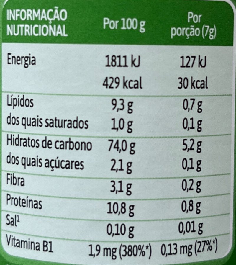 Foto da tabela nutricional