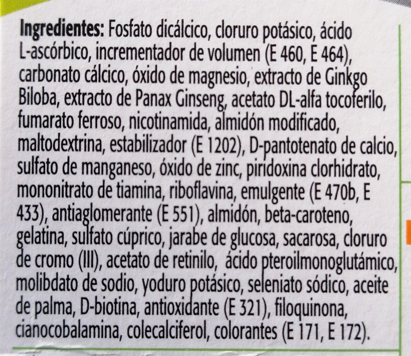 Foto da lista de ingredientes