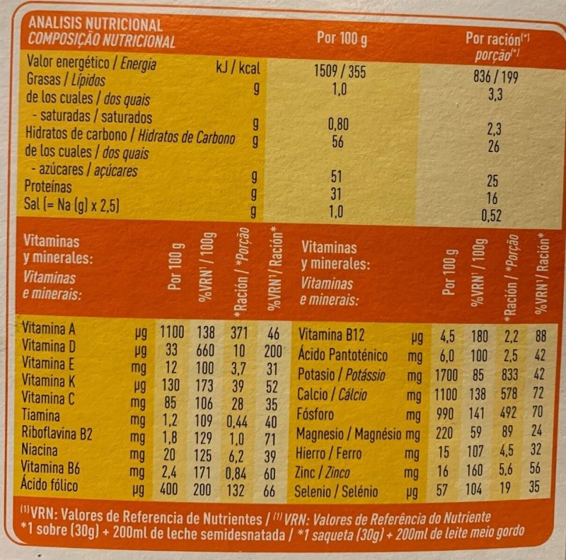Foto da tabela nutricional