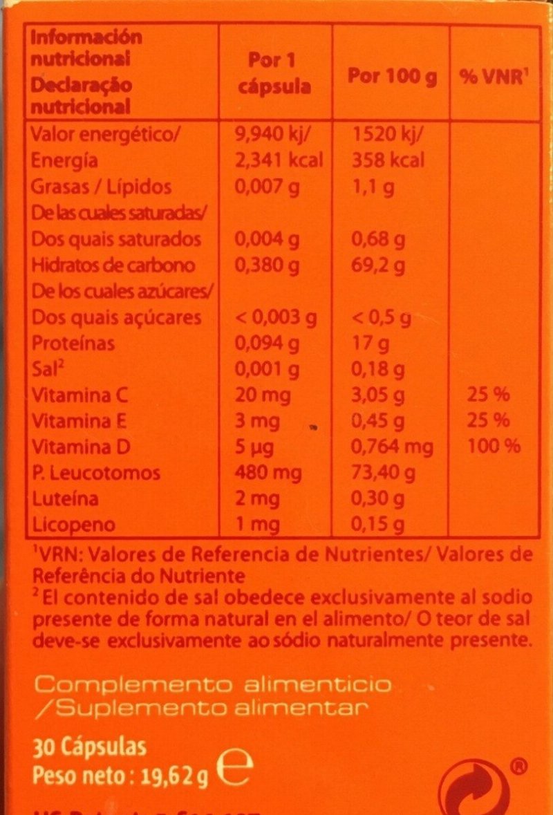 Foto da tabela nutricional