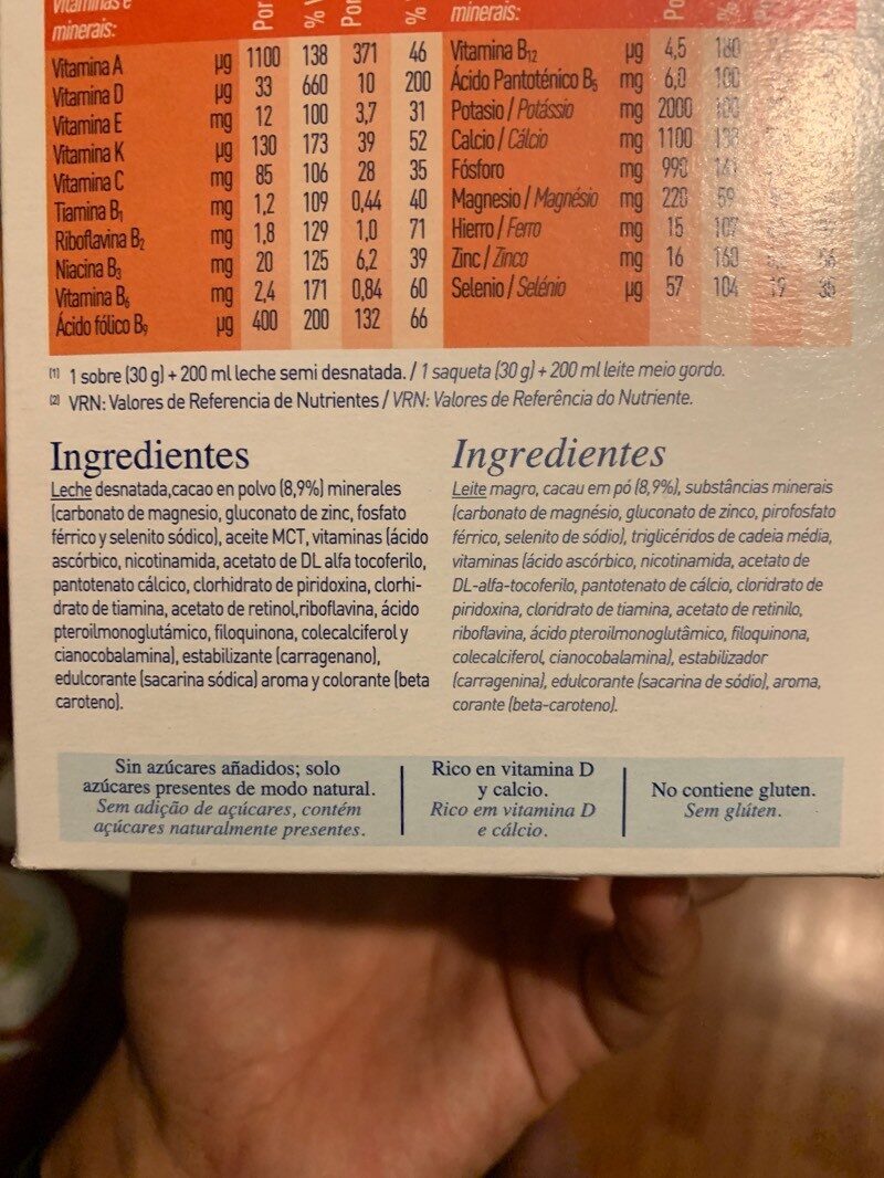 Foto da lista de ingredientes