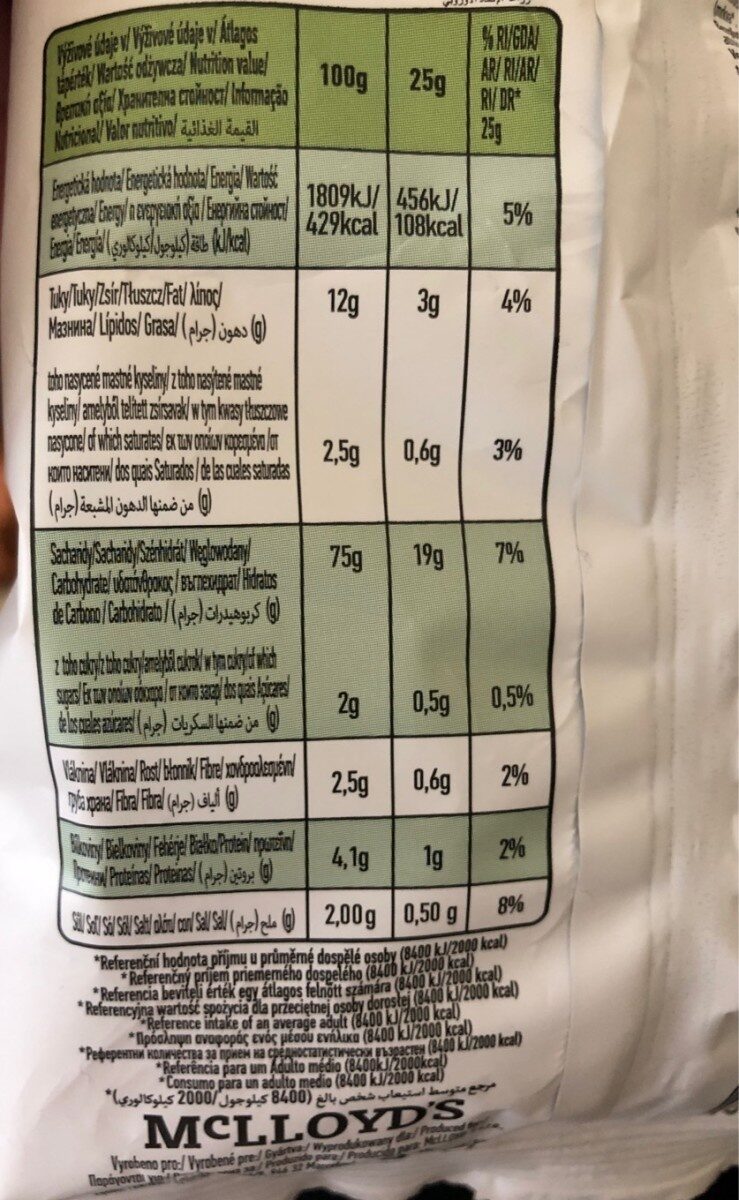 Foto da tabela nutricional