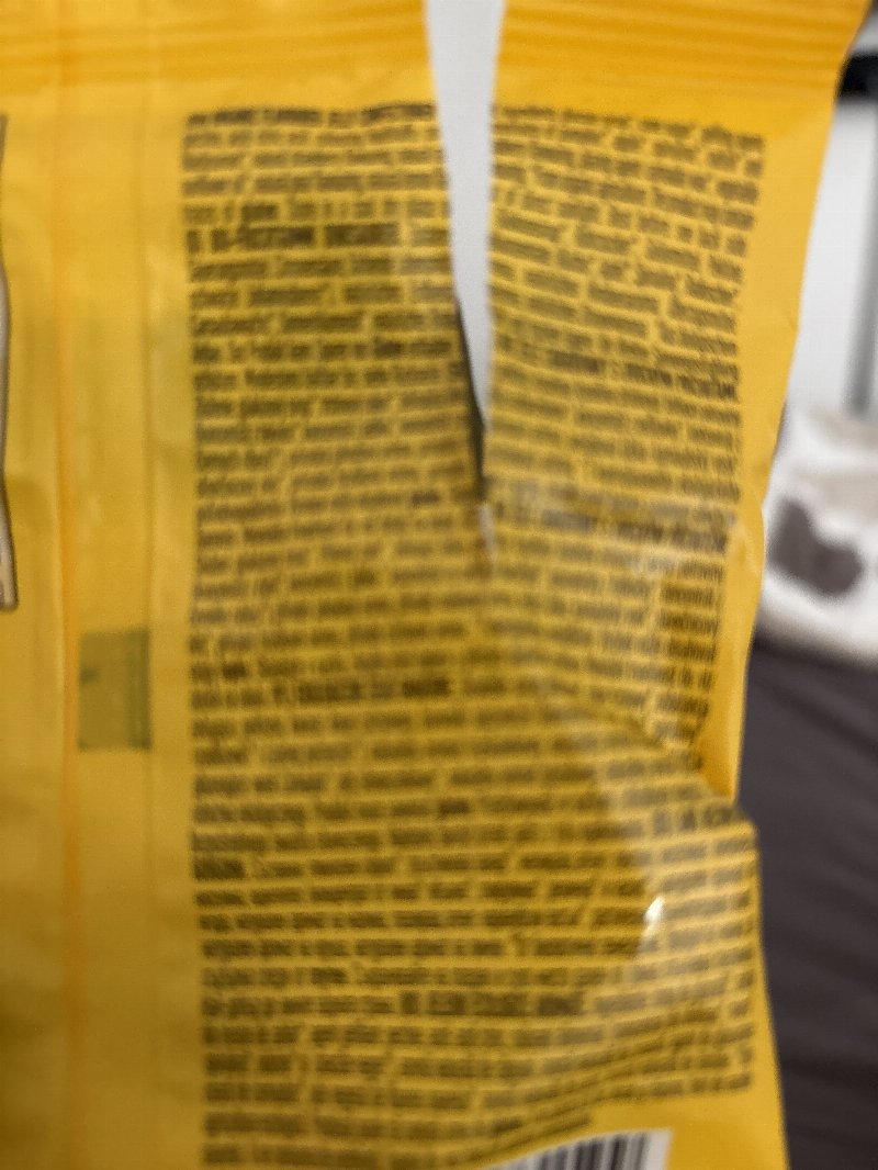 Foto da lista de ingredientes
