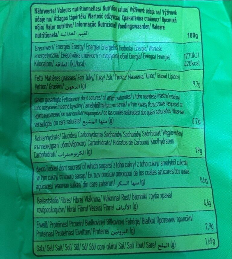 Foto da tabela nutricional