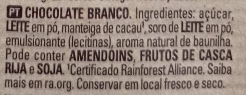 Foto da lista de ingredientes