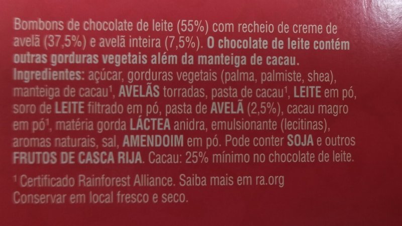 Foto da lista de ingredientes