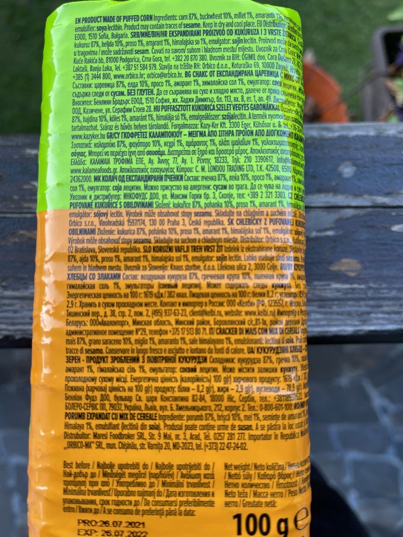 Foto da lista de ingredientes