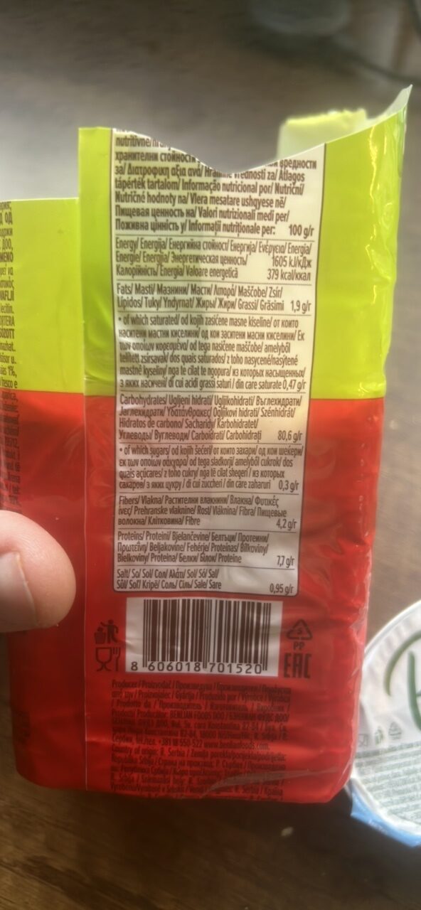 Foto da tabela nutricional
