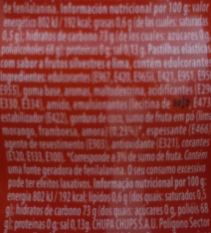 Foto da tabela nutricional