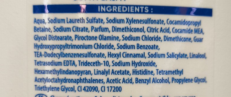 Foto da lista de ingredientes