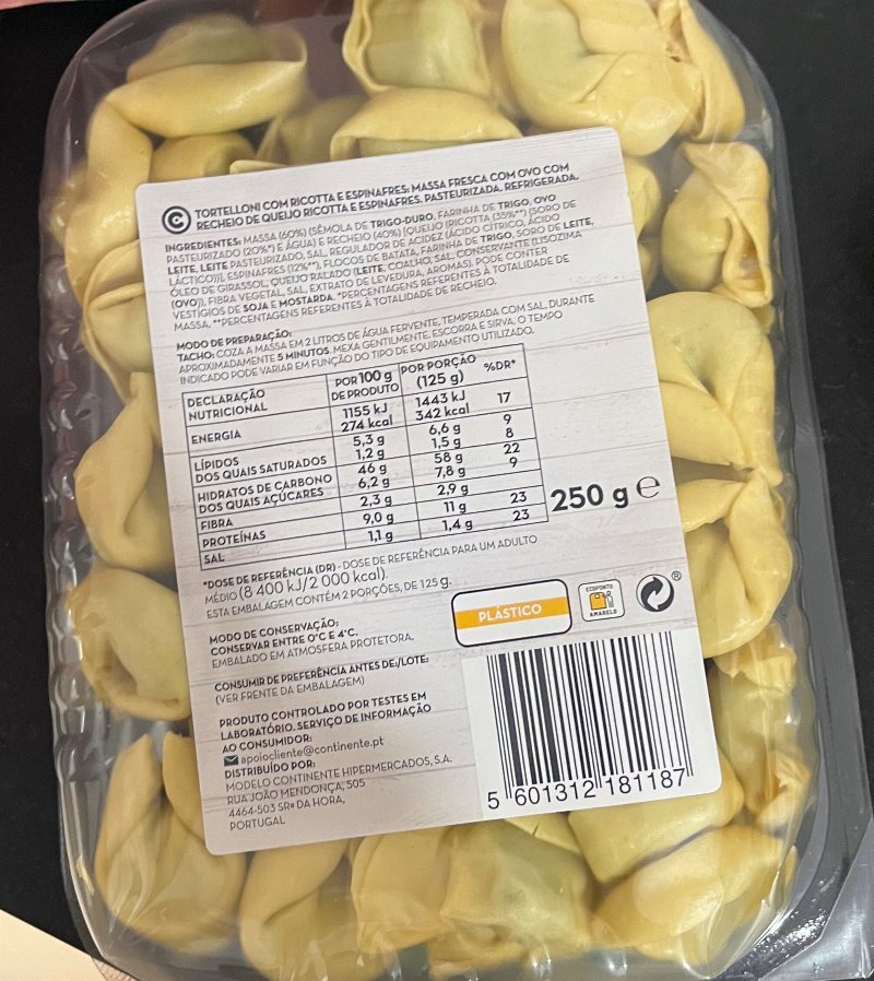 Foto da tabela nutricional