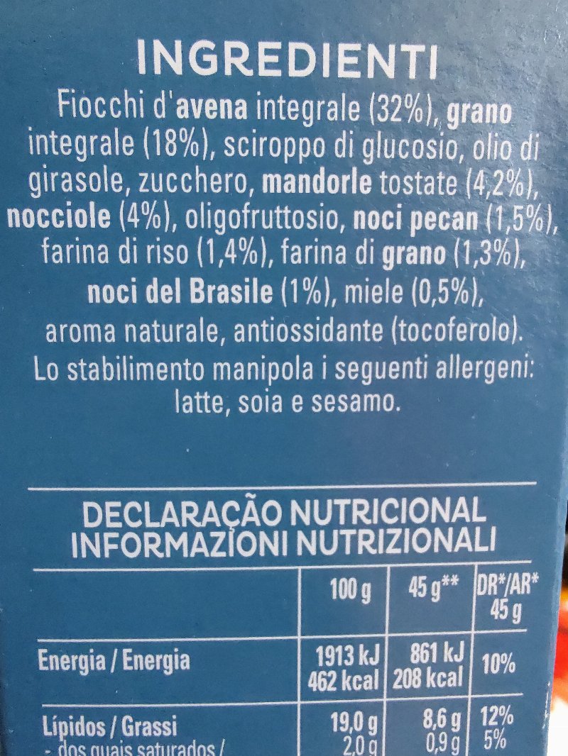 Foto da lista de ingredientes