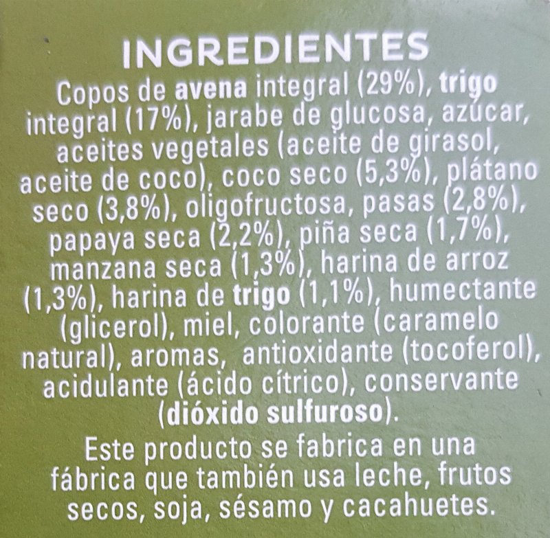 Foto da lista de ingredientes