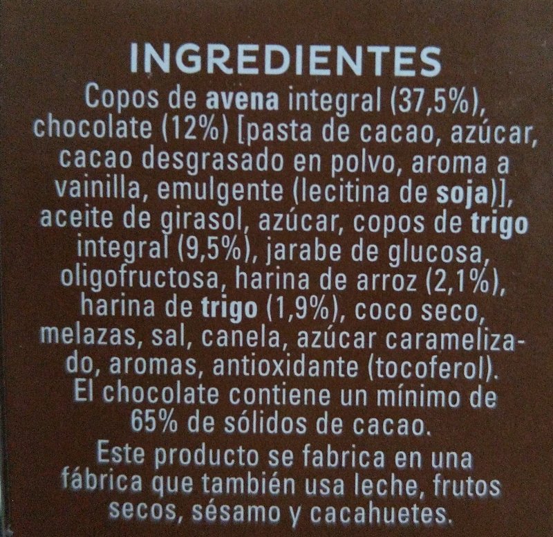 Foto da lista de ingredientes