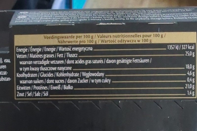 Foto da tabela nutricional