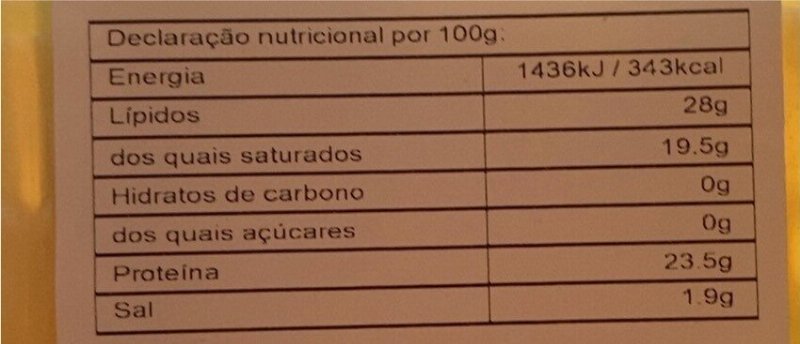 Foto da tabela nutricional