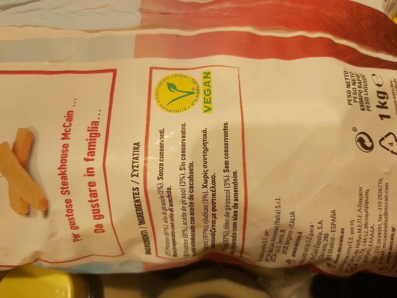 Foto da lista de ingredientes