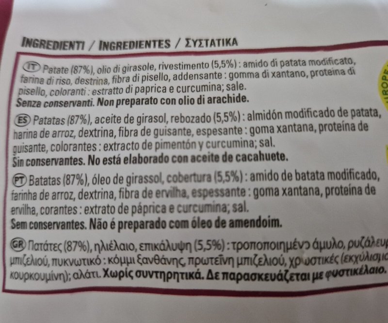 Foto da lista de ingredientes