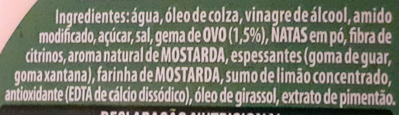 Foto da lista de ingredientes