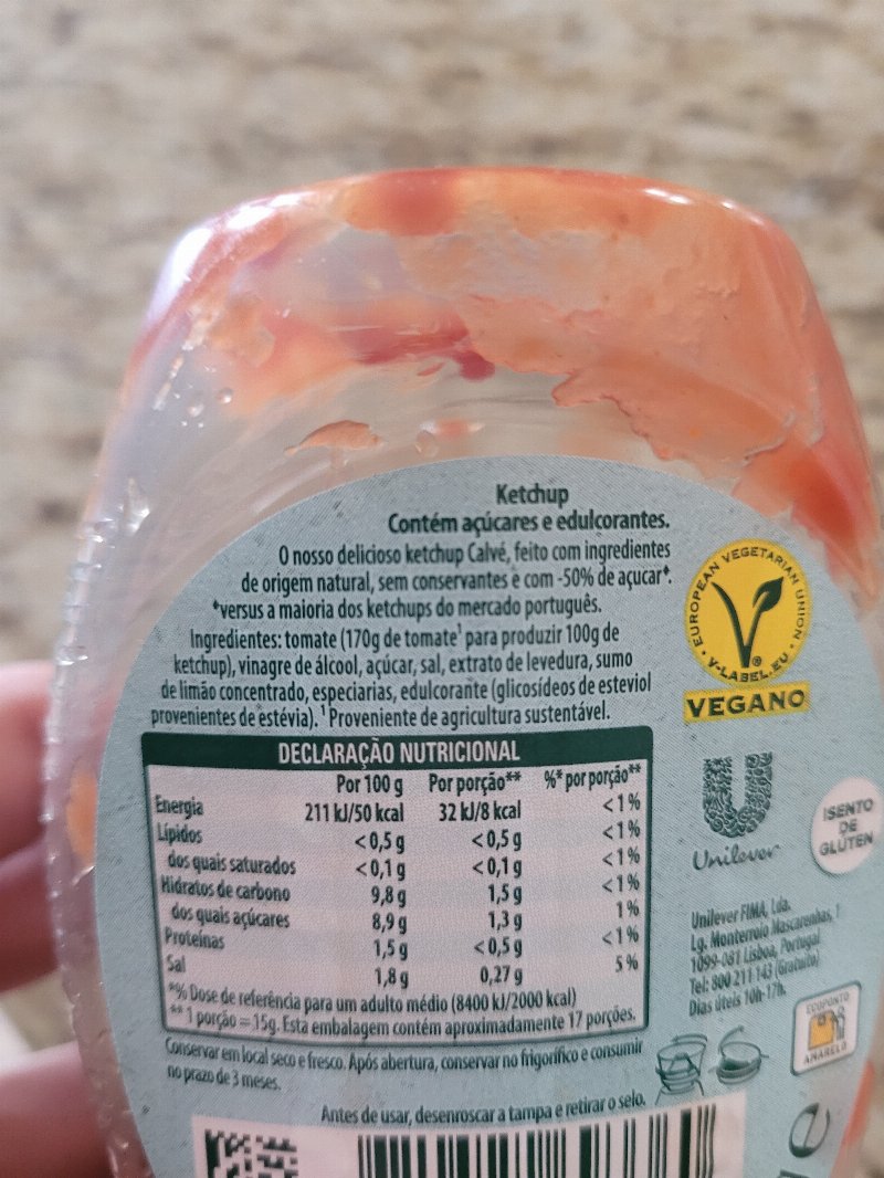 Foto da lista de ingredientes