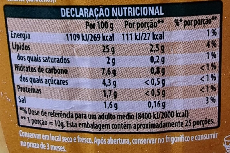 Foto da tabela nutricional