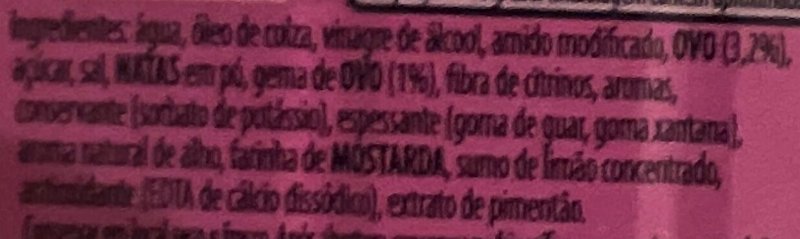 Foto da lista de ingredientes