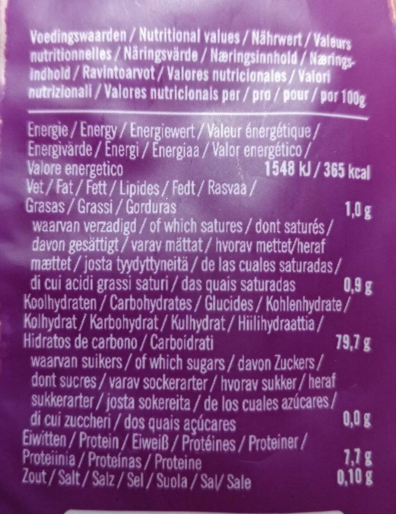 Foto da tabela nutricional