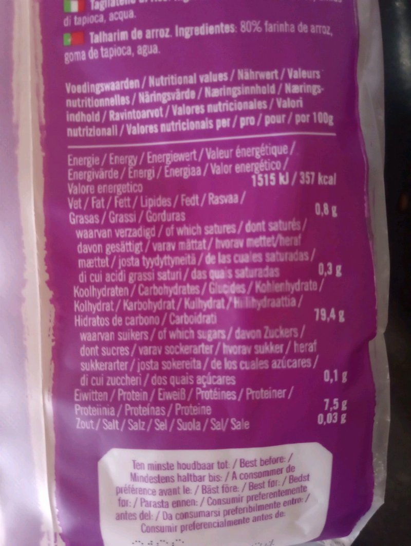 Foto da lista de ingredientes