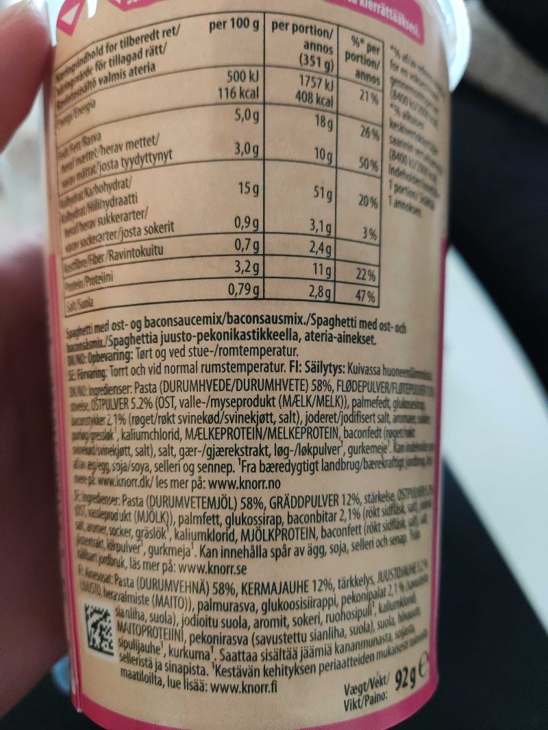 Foto da lista de ingredientes