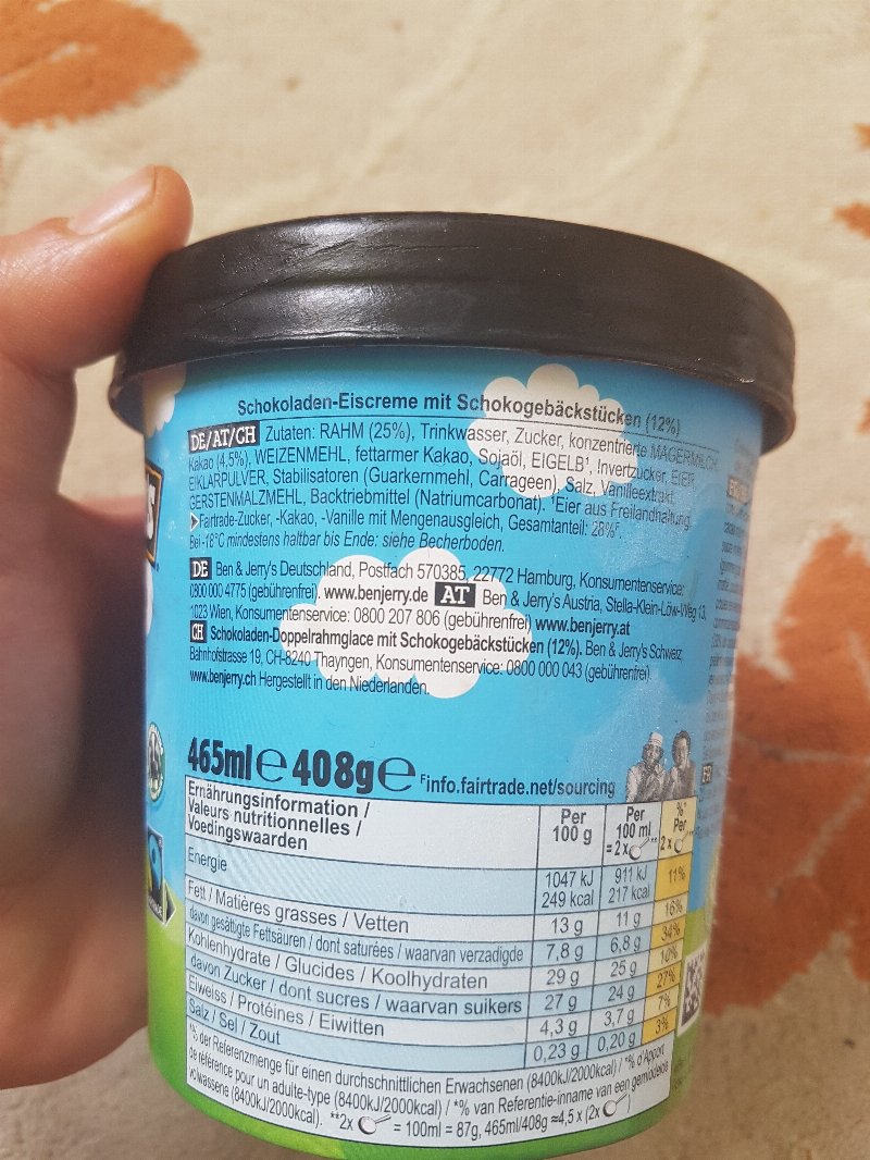 Foto da lista de ingredientes