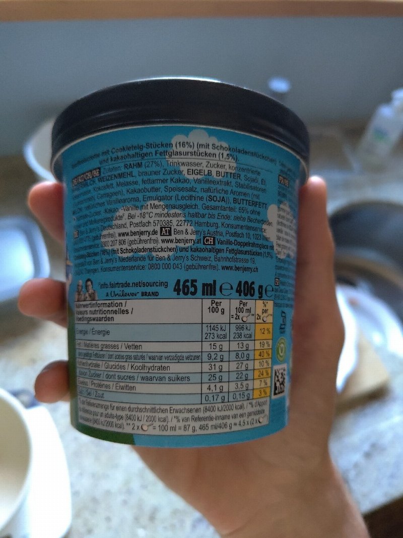 Foto da tabela nutricional