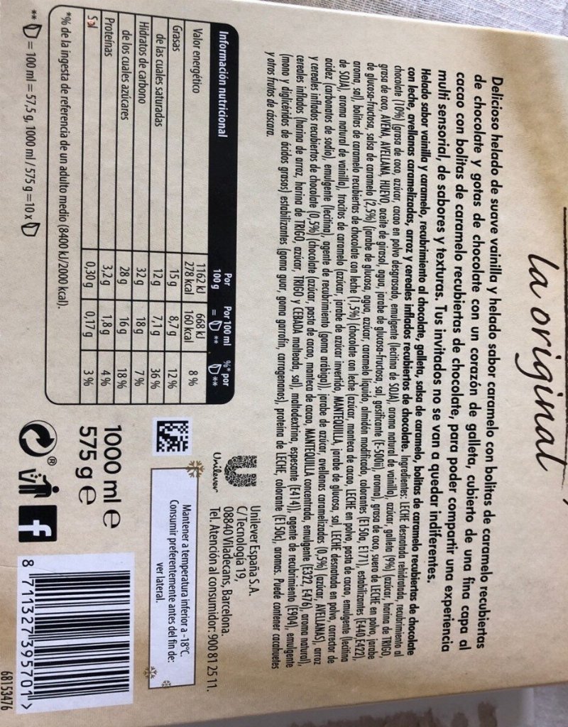 Foto da tabela nutricional