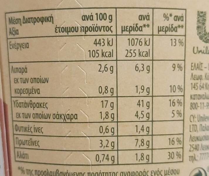 Foto da tabela nutricional