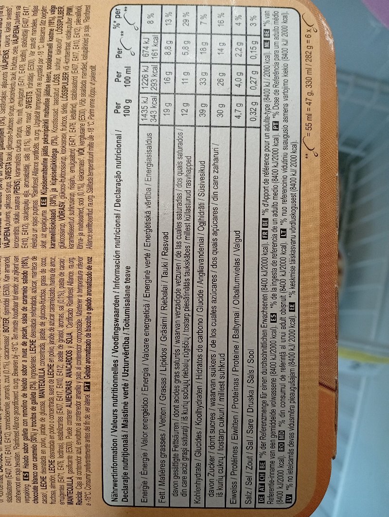 Foto da tabela nutricional