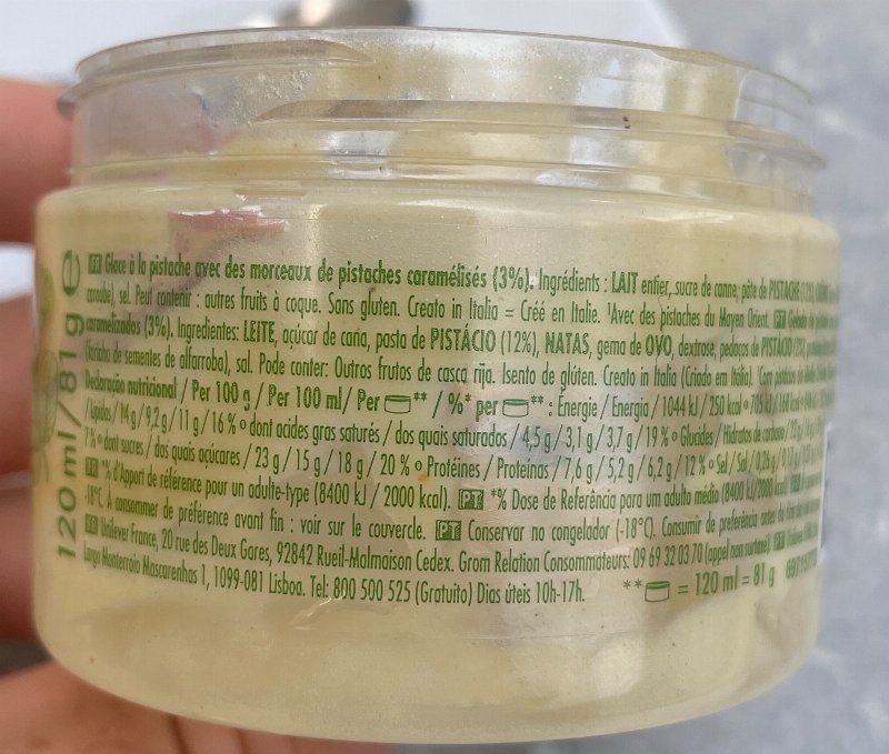 Foto da lista de ingredientes