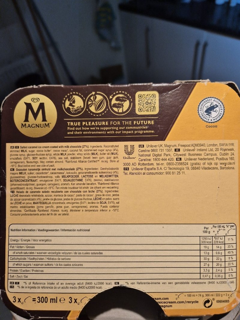 Foto da tabela nutricional