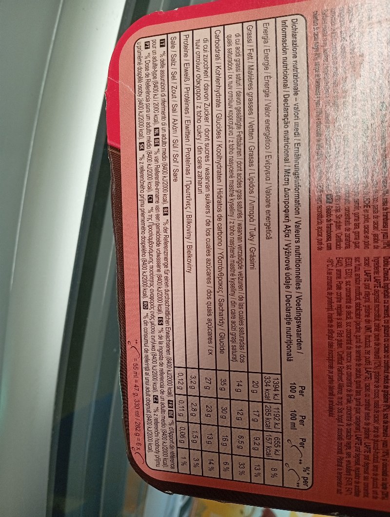 Foto da tabela nutricional
