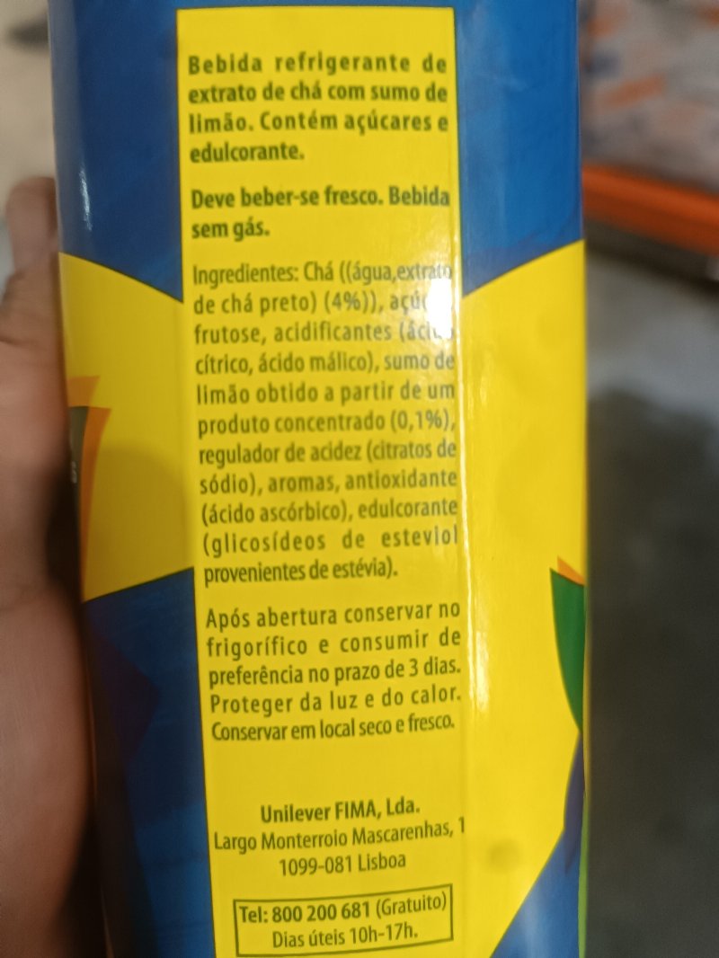 Foto da lista de ingredientes