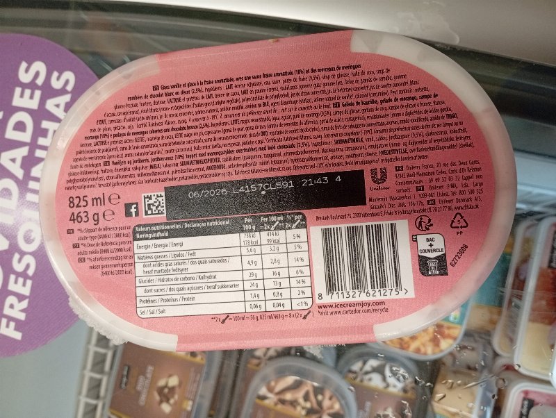 Foto da lista de ingredientes