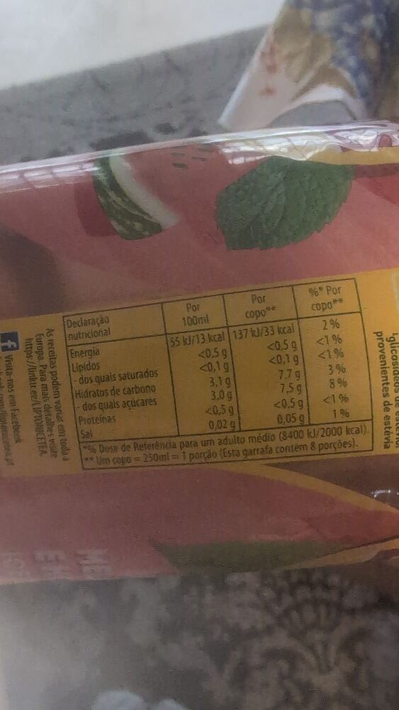 Foto da tabela nutricional