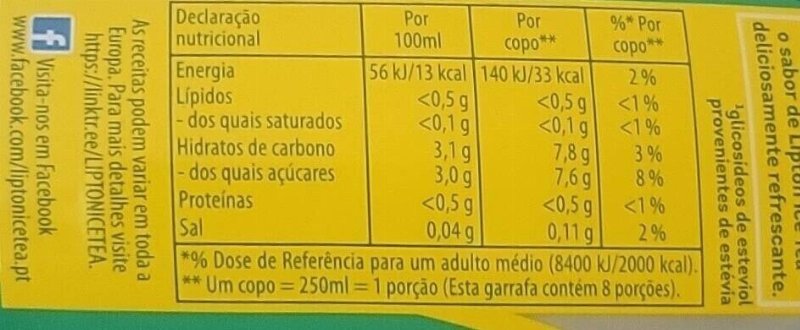Foto da tabela nutricional