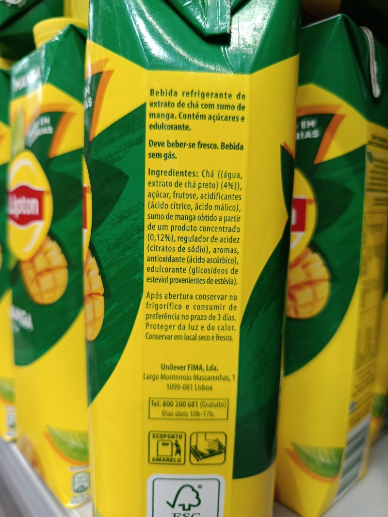 Foto da lista de ingredientes