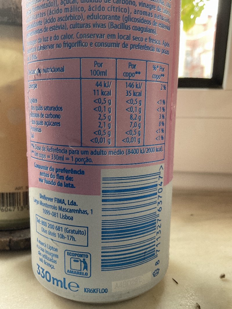 Foto da tabela nutricional