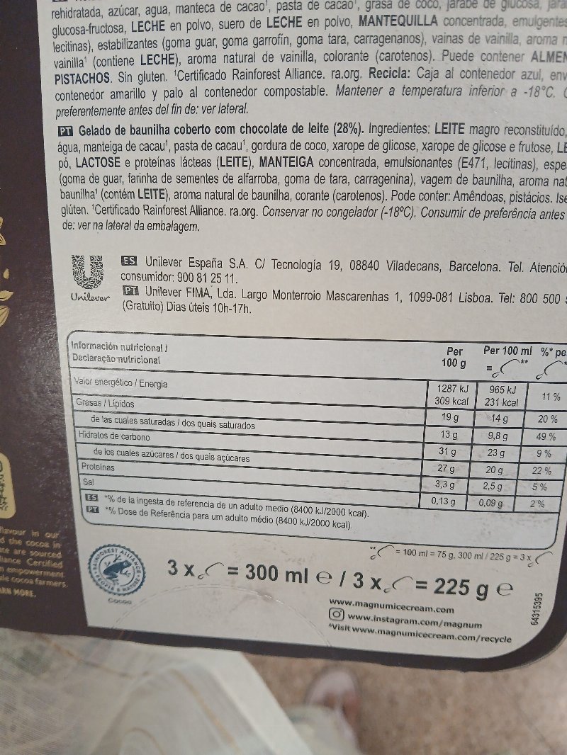 Foto da lista de ingredientes