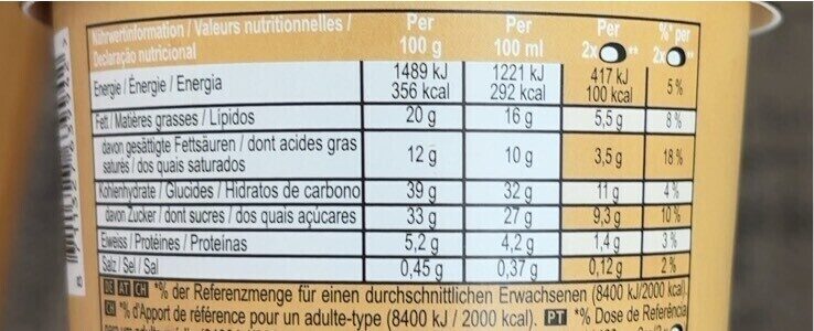 Foto da tabela nutricional