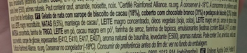 Foto da lista de ingredientes