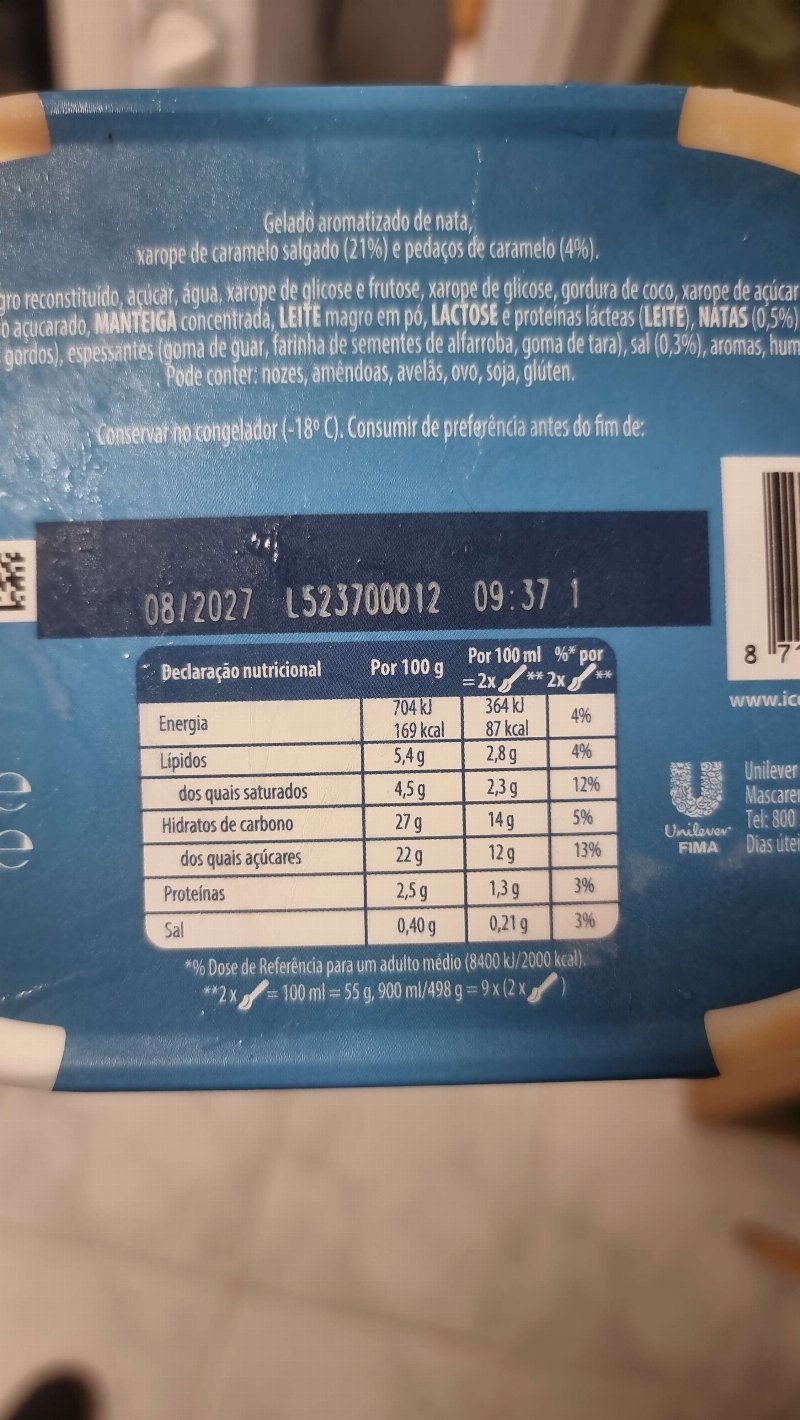 Foto da tabela nutricional
