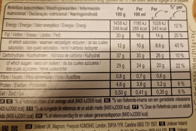 Foto da tabela nutricional